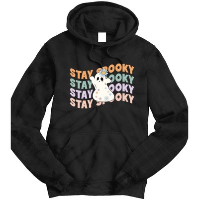 Groovy Stay Spooky Vibes Retro Floral Ghost Hippie Halloween Tie Dye Hoodie