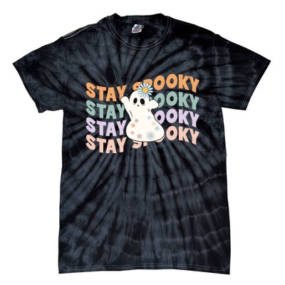 Groovy Stay Spooky Vibes Retro Floral Ghost Hippie Halloween Tie-Dye T-Shirt