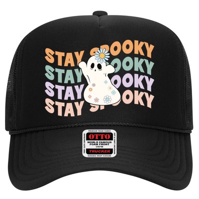 Groovy Stay Spooky Vibes Retro Floral Ghost Hippie Halloween Trucker Hat
