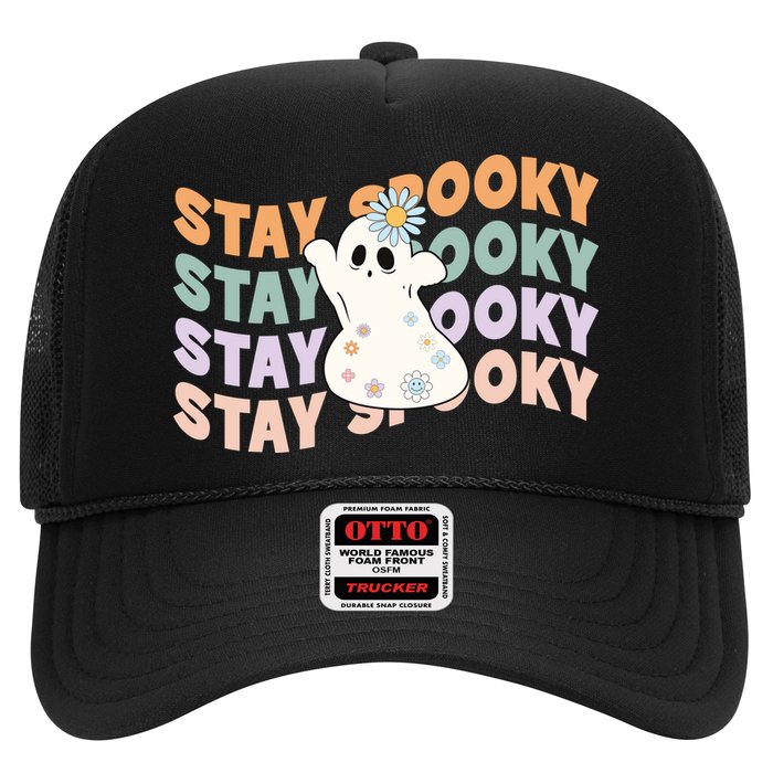 Groovy Stay Spooky Vibes Retro Floral Ghost Hippie Halloween Trucker Hat