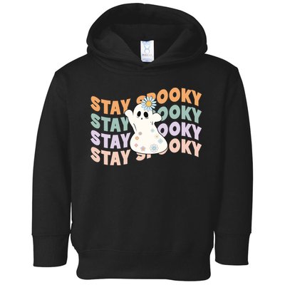 Groovy Stay Spooky Vibes Retro Floral Ghost Hippie Halloween Toddler Hoodie