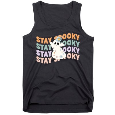 Groovy Stay Spooky Vibes Retro Floral Ghost Hippie Halloween Tank Top