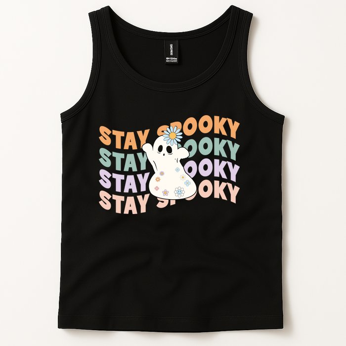 Groovy Stay Spooky Vibes Retro Floral Ghost Hippie Halloween Tank Top