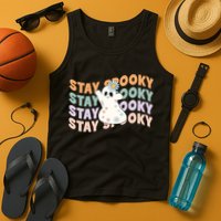 Groovy Stay Spooky Vibes Retro Floral Ghost Hippie Halloween Tank Top