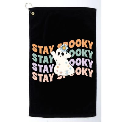 Groovy Stay Spooky Vibes Retro Floral Ghost Hippie Halloween Golf Towel