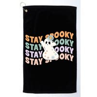 Groovy Stay Spooky Vibes Retro Floral Ghost Hippie Halloween Golf Towel
