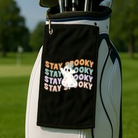 Groovy Stay Spooky Vibes Retro Floral Ghost Hippie Halloween Golf Towel