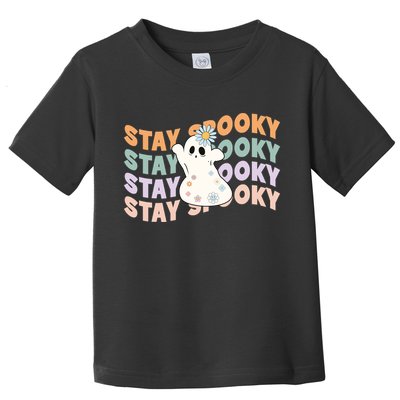 Groovy Stay Spooky Vibes Retro Floral Ghost Hippie Halloween Toddler T-Shirt