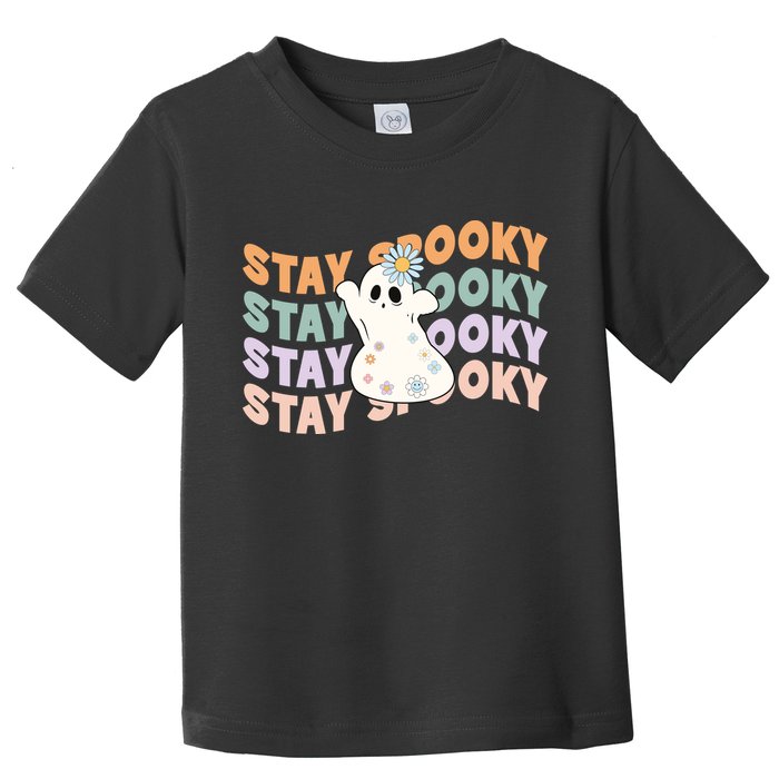 Groovy Stay Spooky Vibes Retro Floral Ghost Hippie Halloween Toddler T-Shirt