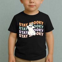 Groovy Stay Spooky Vibes Retro Floral Ghost Hippie Halloween Toddler T-Shirt