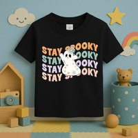 Groovy Stay Spooky Vibes Retro Floral Ghost Hippie Halloween Toddler T-Shirt
