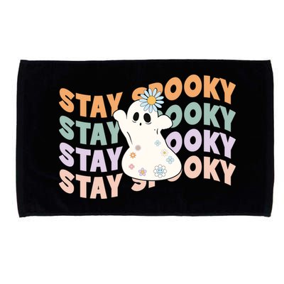 Groovy Stay Spooky Vibes Retro Floral Ghost Hippie Halloween Microfiber Hand Towel