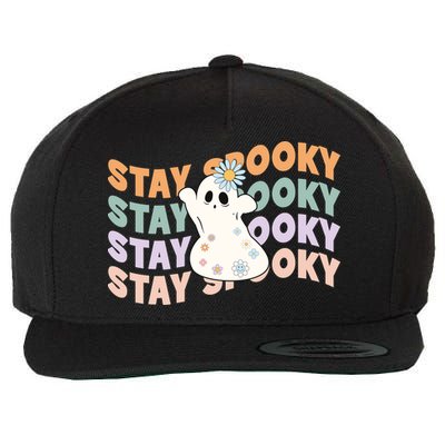 Groovy Stay Spooky Vibes Retro Floral Ghost Hippie Halloween Wool Snapback Cap