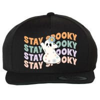 Groovy Stay Spooky Vibes Retro Floral Ghost Hippie Halloween Wool Snapback Cap
