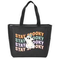 Groovy Stay Spooky Vibes Retro Floral Ghost Hippie Halloween Zip Tote Bag