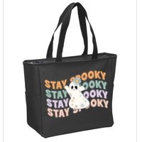 Groovy Stay Spooky Vibes Retro Floral Ghost Hippie Halloween Zip Tote Bag