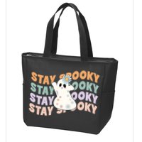 Groovy Stay Spooky Vibes Retro Floral Ghost Hippie Halloween Zip Tote Bag