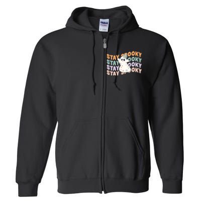 Groovy Stay Spooky Vibes Retro Floral Ghost Hippie Halloween Full Zip Hoodie