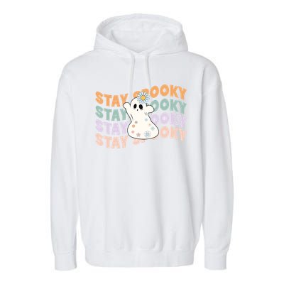 Groovy Stay Spooky Vibes Retro Floral Ghost Hippie Halloween Garment-Dyed Fleece Hoodie