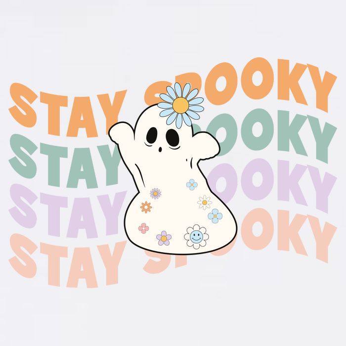 Groovy Stay Spooky Vibes Retro Floral Ghost Hippie Halloween Garment-Dyed Sweatshirt