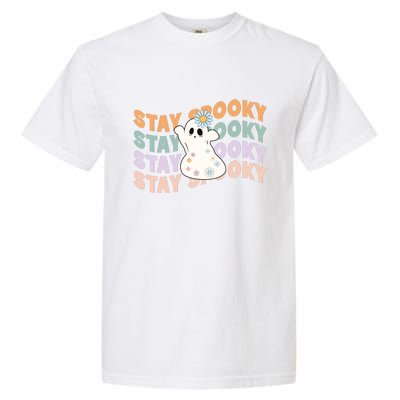 Groovy Stay Spooky Vibes Retro Floral Ghost Hippie Halloween Garment-Dyed Heavyweight T-Shirt