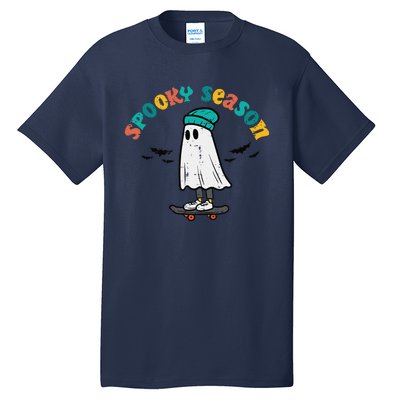 Ghost Skateboard Spooky Season Retro Halloween Costume Tall T-Shirt