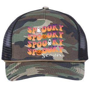 Groovy Spooky Season Cute Pumpkin Halloween Retro Rope Trucker Hat Cap