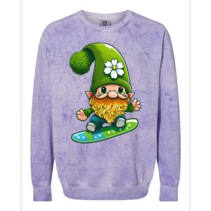 Gnome Surfing Skating St Patricks Day Funny Gift Colorblast Crewneck Sweatshirt