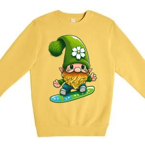 Gnome Surfing Skating St Patricks Day Funny Gift Premium Crewneck Sweatshirt