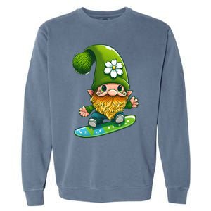 Gnome Surfing Skating St Patricks Day Funny Gift Garment-Dyed Sweatshirt