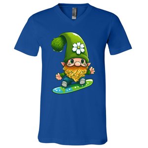 Gnome Surfing Skating St Patricks Day Funny Gift V-Neck T-Shirt