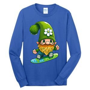 Gnome Surfing Skating St Patricks Day Funny Gift Tall Long Sleeve T-Shirt