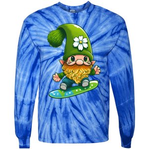 Gnome Surfing Skating St Patricks Day Funny Gift Tie-Dye Long Sleeve Shirt