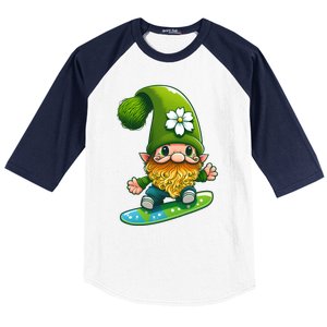 Gnome Surfing Skating St Patricks Day Funny Gift Baseball Sleeve Shirt