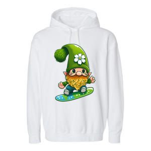 Gnome Surfing Skating St Patricks Day Funny Gift Garment-Dyed Fleece Hoodie