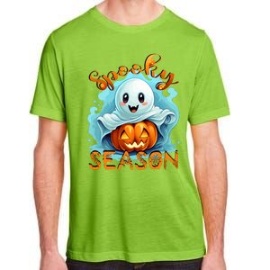 Groovy Spooky Season Cute Ghost Holding Pumpkin Halloween Adult ChromaSoft Performance T-Shirt