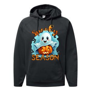 Groovy Spooky Season Cute Ghost Holding Pumpkin Halloween Performance Fleece Hoodie