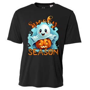 Groovy Spooky Season Cute Ghost Holding Pumpkin Halloween Cooling Performance Crew T-Shirt