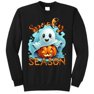 Groovy Spooky Season Cute Ghost Holding Pumpkin Halloween Sweatshirt