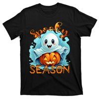 Groovy Spooky Season Cute Ghost Holding Pumpkin Halloween T-Shirt