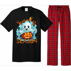 Groovy Spooky Season Cute Ghost Holding Pumpkin Halloween Pajama Set