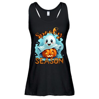 Groovy Spooky Season Cute Ghost Holding Pumpkin Halloween Ladies Essential Flowy Tank