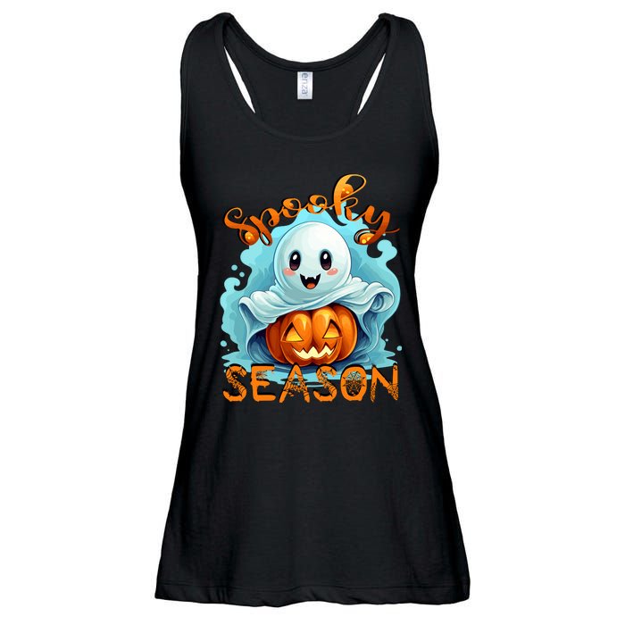 Groovy Spooky Season Cute Ghost Holding Pumpkin Halloween Ladies Essential Flowy Tank