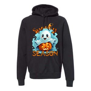 Groovy Spooky Season Cute Ghost Holding Pumpkin Halloween Premium Hoodie