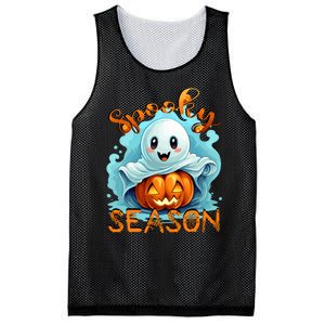 Groovy Spooky Season Cute Ghost Holding Pumpkin Halloween Mesh Reversible Basketball Jersey Tank