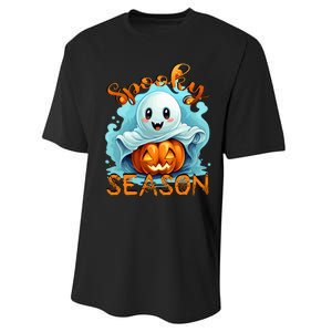 Groovy Spooky Season Cute Ghost Holding Pumpkin Halloween Performance Sprint T-Shirt