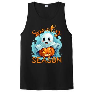 Groovy Spooky Season Cute Ghost Holding Pumpkin Halloween PosiCharge Competitor Tank