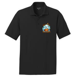 Groovy Spooky Season Cute Ghost Holding Pumpkin Halloween PosiCharge RacerMesh Polo