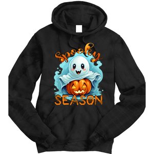 Groovy Spooky Season Cute Ghost Holding Pumpkin Halloween Tie Dye Hoodie