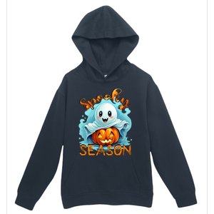 Groovy Spooky Season Cute Ghost Holding Pumpkin Halloween Urban Pullover Hoodie